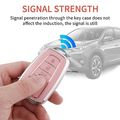 Pangpai Pink Key Fob Cover for Toyota, Soft TPU Key Case Protection with Bling Keychain Fit for 2018-2022 Camry RAV4 Highlander Avalon C-HR Prius Corolla GT86 Smart Key Holder - Thumbnail 5