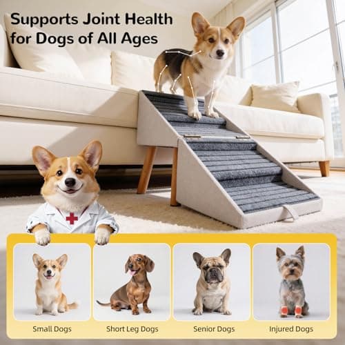 17.13" H Dog Stairs for Small Dogs, 2-in-1 Pet Steps & Ottoman - Foldable Dog Stairs for Couch, Non-Slip Wooden Pet Stairs for Puppy Senior Injured Dogs - Thumbnail 2