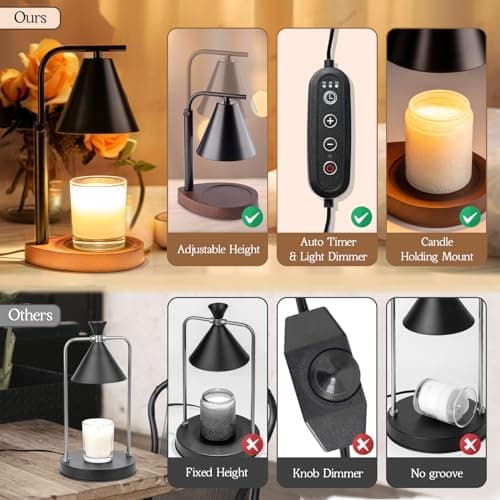 Marycele Black Candle Warmer Lamp with Timer, Height Adjustable Electric Lamp Candle Warmer, Black Home Room Decor Aesthetic, Birthday Gifts for Women Men - Thumbnail 4
