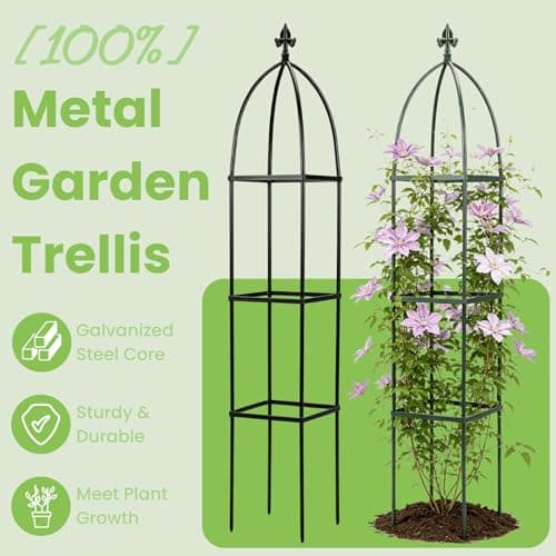 Lancisism 100% Metal Trellis for Climbing Plants Outdoor - Garden Metal Obelisk Trellis Vertical Plant Support for Climbing Vines & Flowers - Sturdy Steel Arch Trellis for Potted Plants Indoor Green - Thumbnail 2