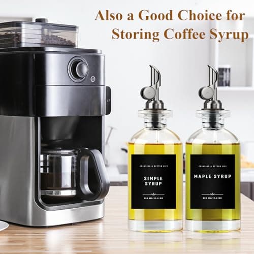 Olive Oil Dispenser Bottle with Bamboo Tray, GIXSEGIE Oil and Vinegar Dispenser Set w.Metal Pour Spout, Coffee Syrup Dispenser, Olive Oil Cruet Cooking Oil Dispenser, Oil Container Bottles for Kitchen - Thumbnail 5