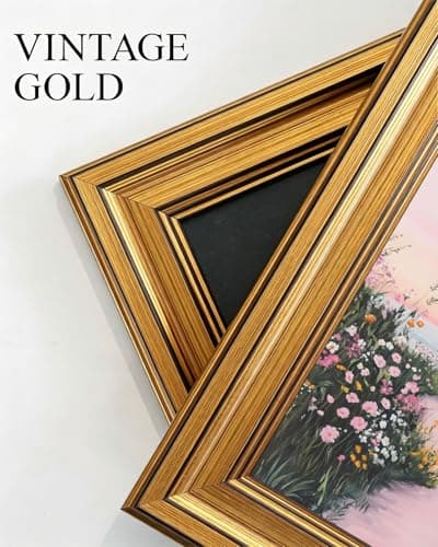 Gold Framed Wall Art, Pink Coastal Seascape Canvas Prints, Pink Sky Beach Wildflower Landscape Picture Wall Decor, Dreamy Beachy Aesthetic Artwork for Living Room Bedroom 12x16 inch - Thumbnail 3