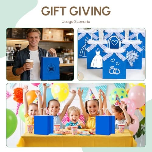 Qioxiou 60 Pack Blue Gift Bags 8.27x4.33x10.63 Medium Size Kraft Paper Bags with Handles Bulk for Birthday Wedding Party Favors Grocery Retail Shopping Business Goody Craft Gift Bag Sacks - Thumbnail 6