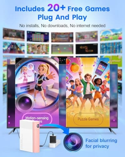 MetFut AR Motion Gaming Console for Kids & Families - Plug & Play Video Game System for Indoor Physical Play, Interactive Family Fun, Game Nights, Parties and Playdates-White&Pink - Thumbnail 2
