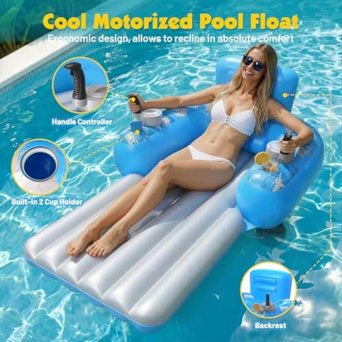 HopeRock Inflatable Motorized Pool Floats for Adults - Rechargeable Pool Lounger with Dual Motors & 2 Storage Compartments, Electric Water Lounger Float, Pool Raft Holds up to250lb, Pool Toys Adults - Thumbnail 3