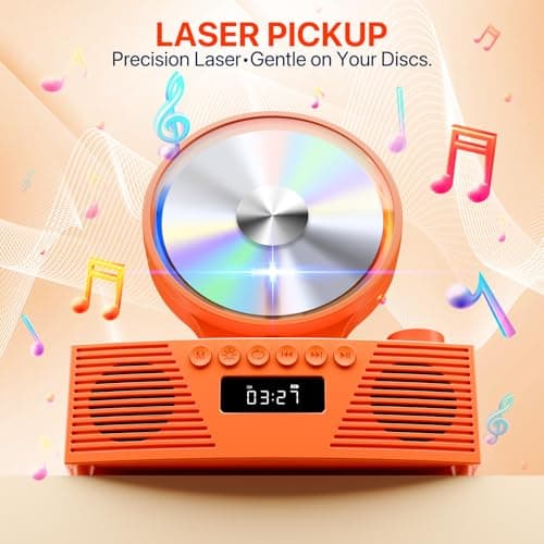 Retro Portable CD Player for Home Decor, CD Player with Speakers, Bluetooth/Battery/Remote, Desktop Vintage CD Players for Kids to Seniors, Combo with Radio/USB Driver/Stereo Sound/AUX/Timer - Thumbnail 4