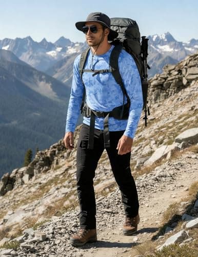 PINSPARK Mens Lightweight Gym Workout Tshirts UPF 50+ Swimming Shirts Long Sleeve Fishing Shirts UV Protection Hiking Shirt Blue - Thumbnail 2