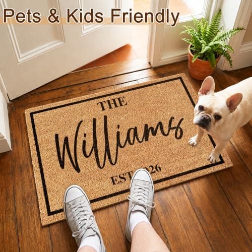 Fincekoom Personalized Natural Coco Coir Door Mat with Heavy Duty Backing Custom Non-Slip Front Door Welcome Mats for Outside Entrance or Porch Entry Housewarming Gift for Home Decor - Thumbnail 6