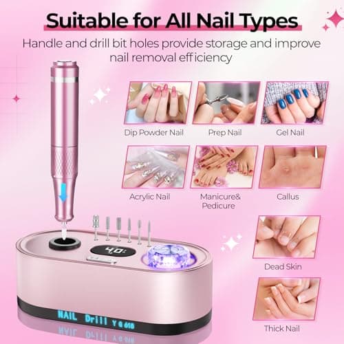 JOSGLOI 40000RPM Electric Nail File Drill Professional Kit, Drill Machine with LCD Display, Manicure Pedicure Polishing Acrylic Gel Nail Grinder for Salon, Home Use - Thumbnail 5