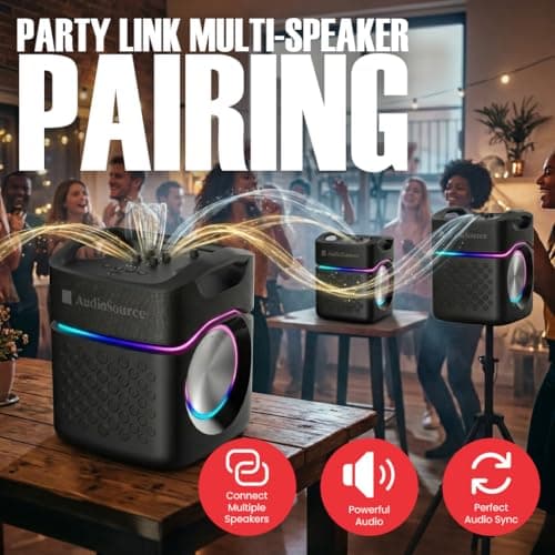 AudioSource 2.1 Channel Party Speaker with Built-in Subwoofer, 160W, RGB Light Modes, Portable Outdoor Karaoke Speaker, Bluetooth 5.3, Dual Mic Inputs, Ultra Bass Boost, Matte Black, AP40 - Thumbnail 3