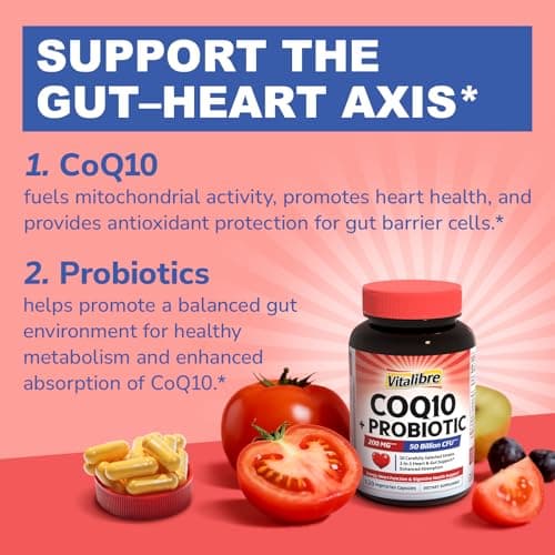Vitalibre CoQ10 200 mg, with Probiotics for Women & Men, 50 Billion CFU, High Absorption Ubiquinone, Heart & Gut Energy Support, Powerful Antioxidant, Easy to Swallow, 120 Vegan Capsules - Thumbnail 3