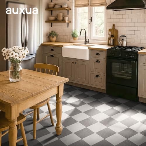 auxua Grey Vinyl Checked Flooring Roll – Small Size (15.7” x 6.56ft) for 8.61 sq.ft Coverage, Seamless Grain Match, Hassle-Free Peel & Stick Tile Application, Ideal for Kitchens & Bathrooms - Thumbnail 3