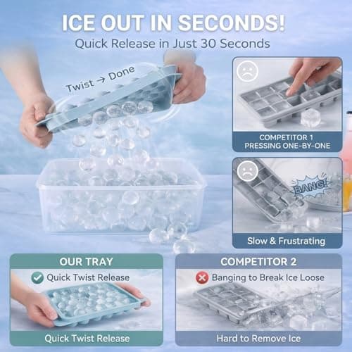 WIBIMEN Ice Cube Tray with Lid and Bin - Round Ice Trays for Freezer with Lid - Ice Cube Trays for Freezer with Ice Container (1"-2PACK Blue) - Thumbnail 2