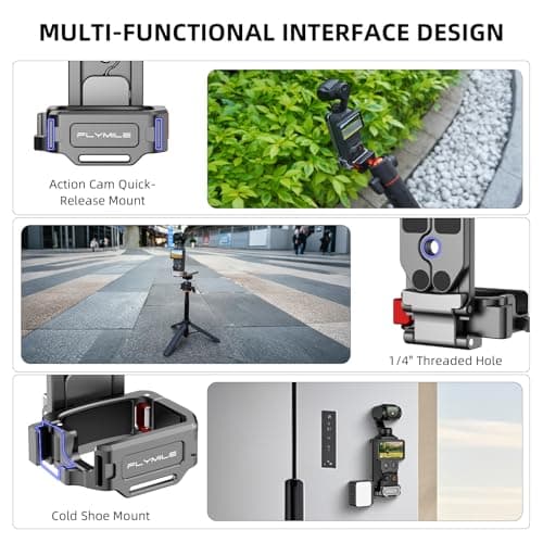 Flymile Pocket 4/3 Magnetic Mini Tripod Mount, Metal Cage Clamp Frame with Mantis Hook Stand, Cold Shoe＆ 1/4" Screw for DJI Osmo, 180° Adjustable Expansion Adapter Holder for Xtra Muse Accessories - Thumbnail 5