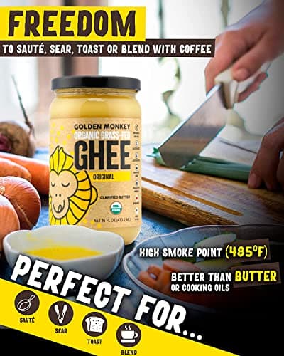GOLDEN MONKEY Organic Ghee Butter – Grass Fed Clarified Butter for Cooking, Baking, Keto & Gut Health – Ghee Butter Organic Grass Fed from Small Farms – Smooth Spread with High Smoke Point (16oz) - Thumbnail 4