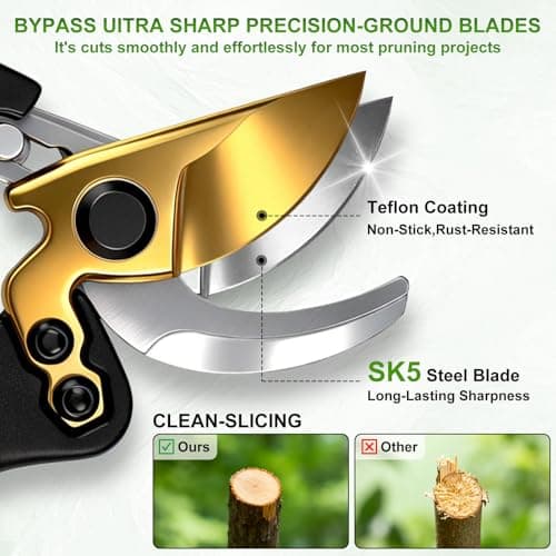 Pruning Shears for Gardening Heavy Duty Bypass Garden Shears With SK5 Steel Blade Professional Hand Pruners Clippers Sharp Scissors Tools for Weak Hands Yard Rose Flower Snip Trimming Plant Branches - Thumbnail 2