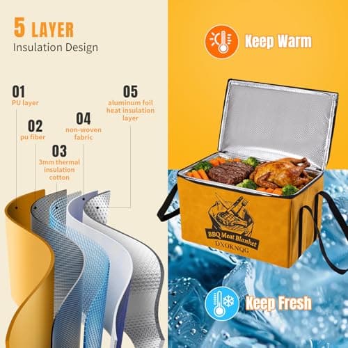 DXOKNQG BBQ Insulated Food Bag - 5-Layer Thermal Cooler/Warmer for Grilling, Picnics | Collapsible, Waterproof, Large Capacity (Fits Roasts, Burgers & More) (Yellow) - Thumbnail 5
