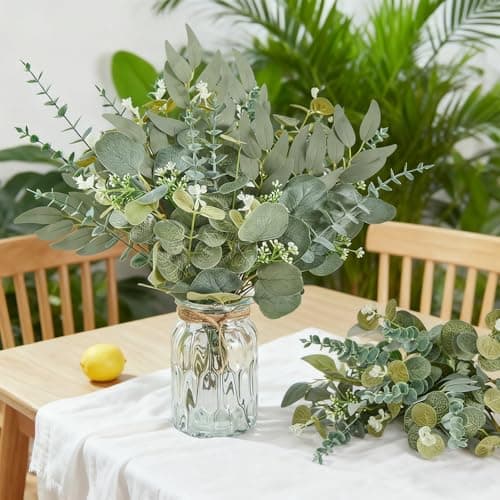 CCPanda 120 Pcs Artificial Eucalyptus Leaves Stems Bulk, Realistic Fake Greenery with 4 Kinds Mixed Silver Dollar, Faux Plants for DIY Floral Arrangements, Wedding Bouquets, Home, Party, Vase Decor - Thumbnail 2