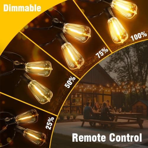 100FT Solar String Lights Outdoor Waterproof with Remote & Timer, LED Shatterproof ST38 Bulbs, USB & Solar Powered Patio Lights for Backyard, Porch, Garden, Wedding Decor, Dusk to Dawn Lighting - Thumbnail 5