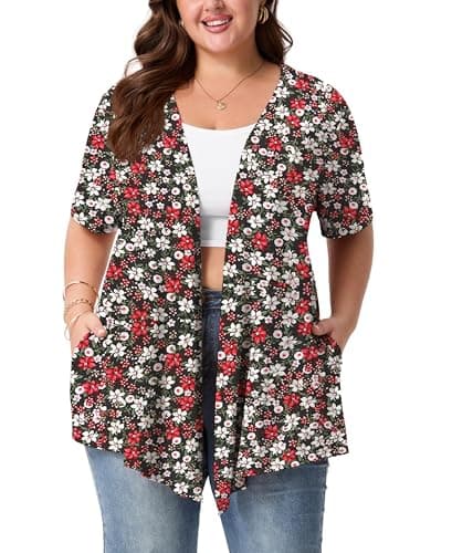 SHIJIALI Plus Size Lightweight Cardigan for Women 2026 Short Sleeve Open Front Casual Cardigans with Pockets - Image 1
