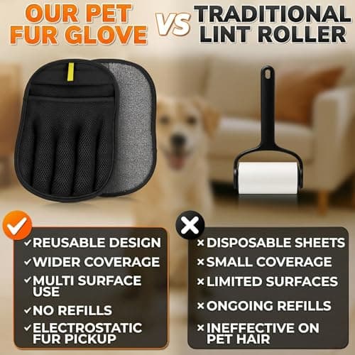 Cat Hair Remover Glove – Electrostatic Five-Finger Fur Remover for Cats & Dogs, Reusable Polyester 9.25"x6.69" for Couch, Carpet, Car Seat, Furniture & Clothing, Quick Pick-Up for Simple Tidying - Thumbnail 2