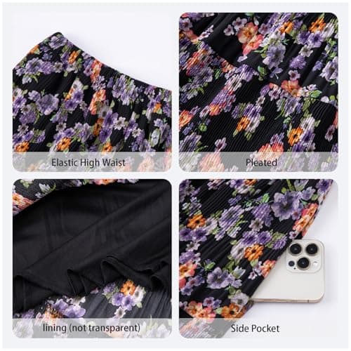 Arolina High Waisted Skirt Women 2026 Summer Trendy Elastic Flowy Long Maxi Skirts Tiered Ruffle A Line Pleated Floral Pattern - Thumbnail 6