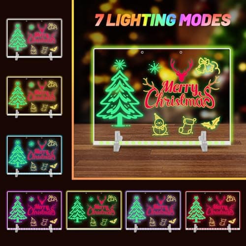 20 Inch, 19 Highlighter,Led Note Board with Colors for Kids,4Modes&7Colors Lumiboard Led Drawing Board for Kids,Light Up Sign,Acrylic Dry Erase Board with Stand,Adapter,Hanging Chain,Spray Bottle - Thumbnail 3