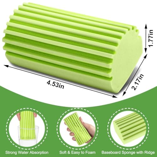 Jeymei 4-Pack Damp Clean Duster Sponge, Sponge Cleaning Brush, Duster for Cleaning Blinds, Glass, Baseboards, Vents, Railings, Mirrors, Window Track Grooves and Faucets Green Non-Scratch Sponges - Thumbnail 2