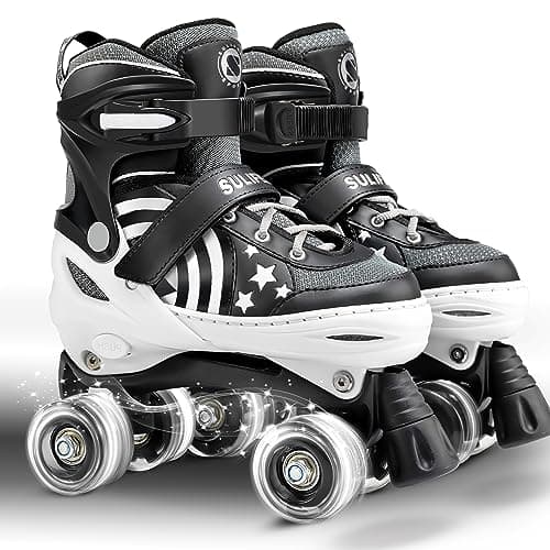 SULIFEEL Rainbow Unicorn 4 Size Adjustable Light up Roller Skates for Girls Boys for Kids (E Black, Medium - Big Kid) - Image 1
