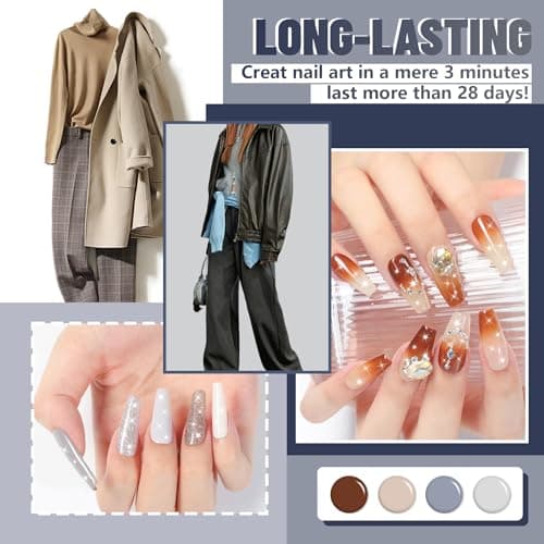 ABAC Fall & Winter Solid Gel Polish Set,Ombre Gel Nail Polish,Pat Paint Nail Art-Brown Gray Blue Glitter Colors w/Pro Brush No-Spill,Hema-Free Nail Kit for Women Industrial Wave Collection - Thumbnail 3