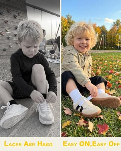 noorkiz Toddler Wide Toe Box Barefoot Shoes for Boys & Girls Zero Drop Sneakers Tennis Running Casual Shoes Baby First Walking Non-Slip Shoe Comfort Lightweight Outdoor Beige White Toddler Size 8 - Thumbnail 5