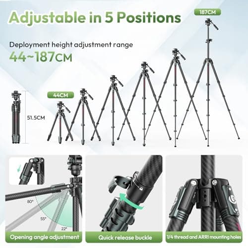 ULANZI JJ06 GlideGo Carbon Fiber Video Tripod, Dual 360° Pan Head, 73.6 inch Max Height, 11 lb Load, UKA Quick Release, Professional Portable Lightweight Travel Tripod with Bag - Thumbnail 5