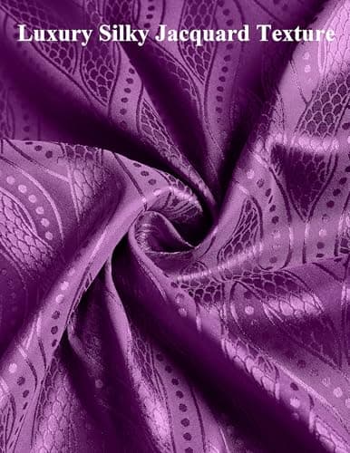 ZAFUL Men Metallic Satin Dress Shirt Luxury Jacquard Long Sleeve Casual Button Down Shirts Silk Shirts Purple XL - Thumbnail 2