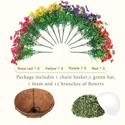 Senjie 12 Bundles Artificial Hanging Flowers with Basket for Outdoor Decor, UV Resistant Faux Flowers Fake Hanging Planter for Porch Patio Balcony - Thumbnail 3
