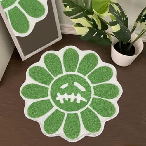 Shovagy Trippy Happy Face Rug Cool Rugs Tufted Quick Dry Bath Mats for Bathroom Non Slip Bath Mat Water Absorbent 2.6FT Sage Green Bathroom Rugs Spring Easter Room Decor Carpet - Image 1