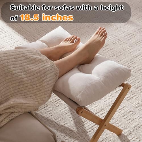 Baveke Ottoman Foot Rest- Bamboo Foldable Stool, Foot Stools Small Ottman with Upholstered & X Legs, Folding Stool for Makeup, Bedroom and Living Room (Large Beige) - Thumbnail 3