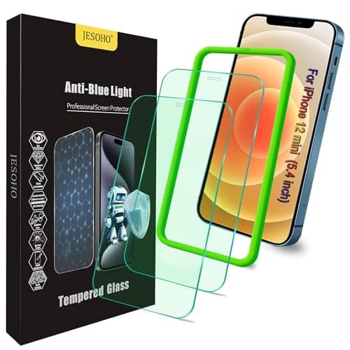 JESOHO Screen Protector for iPhone 12 Mini (5.4"),Eye Protection, HD Anti Blue Light Blocking Tempered Glass Film, Case Friendly, No Bubble,with Easy Installation Kit, 2 Pack - Image 1