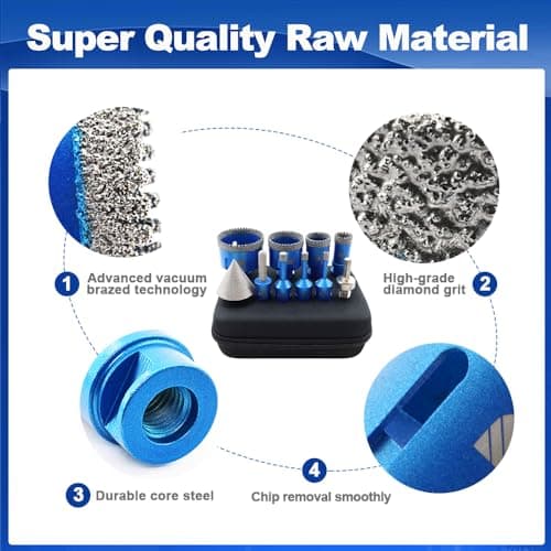 Tile Hole Saw Kit Diamond- BRSCHNITT 10pcs Diamond Core Drill Bit Set for Porcelain Tile Ceramic Marble Granite Drilling,Finger Chamfer Bit - Thumbnail 5