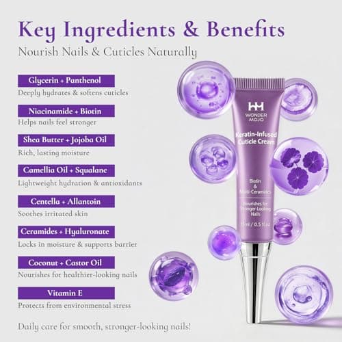 WM WONDER MOJO Nail & Cuticle Cream with Keratin, Biotin & Ceramides, Non-Greasy Cuticle Moisturizer for Dry Cracked Cuticles, Daily Nail Care After Manicures, 0.5 Fl Oz, Pack of 1 - Thumbnail 2
