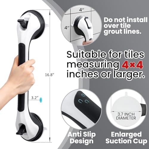TAILI Shower Grab Bar Glow in The Dark, 16.8 in Grab Bars for Bathtubs, Shower Handles Bath Rails for Seniors and Elderly, Bathroom Safety Grip Removable No Drilling Waterproof Black - Thumbnail 3