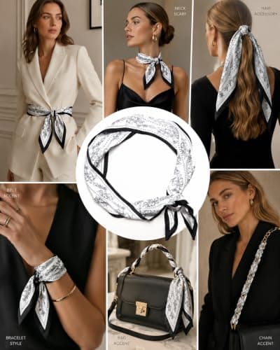 rgwtgkyh Satin Silk Scarf Belt for Women Black and White Flower Soft Decorative Waist Sash for Jeans Elegant Formal Prom Dress Waistband Western Boho Accessory - Thumbnail 6
