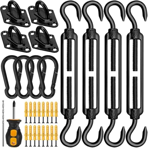 HYASIA 46 Pcs Shade Sail Hardware Kit, 6-Inch 304 Stainless Steel Heavy Duty Canopy Installation Set for Triangle & Rectangle Sun Shade Sail, Ideal for Outdoor Patio Garden Backyard - Image 1