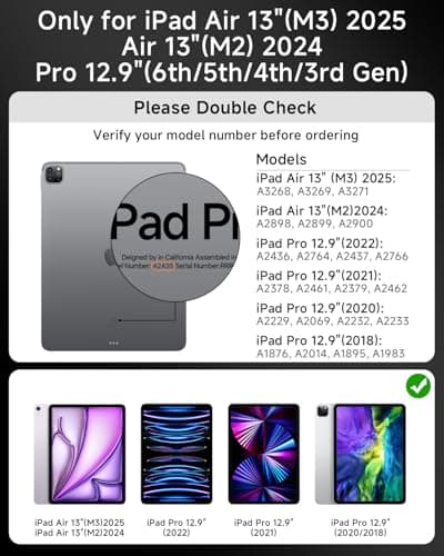 Keyboard Case for iPad Air 13 Inch (M3/M2, 2025/2024)/ iPad Pro 12.9" (6/5/4/3 Gen)2022 2021 2020 2018, Wireless iPad Case with Keyboard Multi-Touch Trackpad, Battery Level Visualization, Black - Thumbnail 2