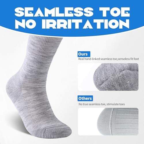 Forcool 3 Pairs Merino Wool Diabetic Socks Women Men Non Binding Loose Top Non Blister Cushion Diabetes Edema Dress Crew Socks with Seamless Toe, Medium Gray - Thumbnail 6