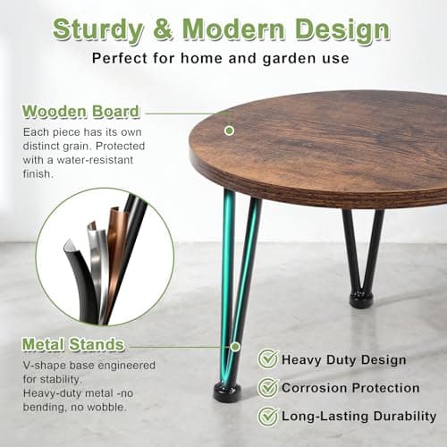 Vigordream Metal Plant Stand Indoor, Heavy Duty Planter Holder, Flower Pot Stands, Round Wood Single Plant Shelf Modern Decorations for Home, Patio Garden - Thumbnail 3