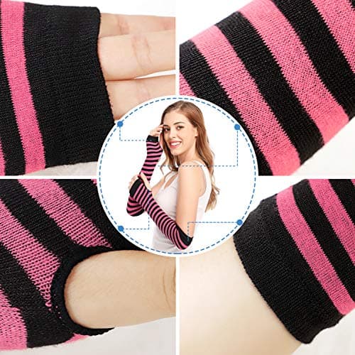 Bienvenu Punk Gothic Rock Long Arm Warmer Fingerless Gloves,Black Fuchsia - Thumbnail 6