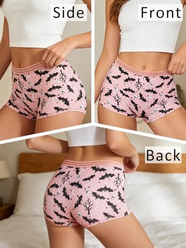 Dircho Women's Gothic Boy Short Panties 4 Pack, Spooky Cute Skull Print Mesh Boxer Briefs for Women - Thumbnail 6