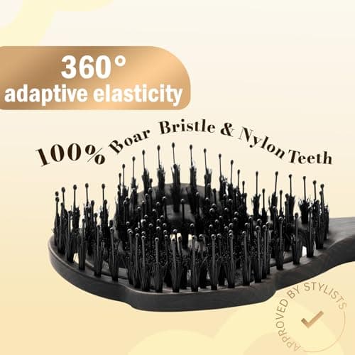 Simetra Detangler Hair Brush for Women and Men, Holiday Present - Original Detangling Brush for Curly Hair/Wet & Dry Hair, Natural Boar Bristles Hairbrush - Natural Crystal Inlay & 14K Gold Plating - Thumbnail 3