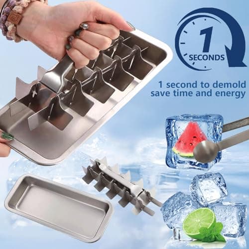 GHAHILI Stainless Steel Ice Cube Trays, Metal Ice Cube Trays for Freezer Vintage Inspired Design with Release Lever Remove Handle for Making Large Cubes Kitchen & Bar (1pcs) - Thumbnail 2