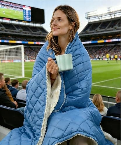 tomilk Heated Camping Blanket Battery Operated, 12V Cordless Heated Blanket with 15000mAh Battery, Wearable Heated Camping Blanket (Blue) - Image 1
